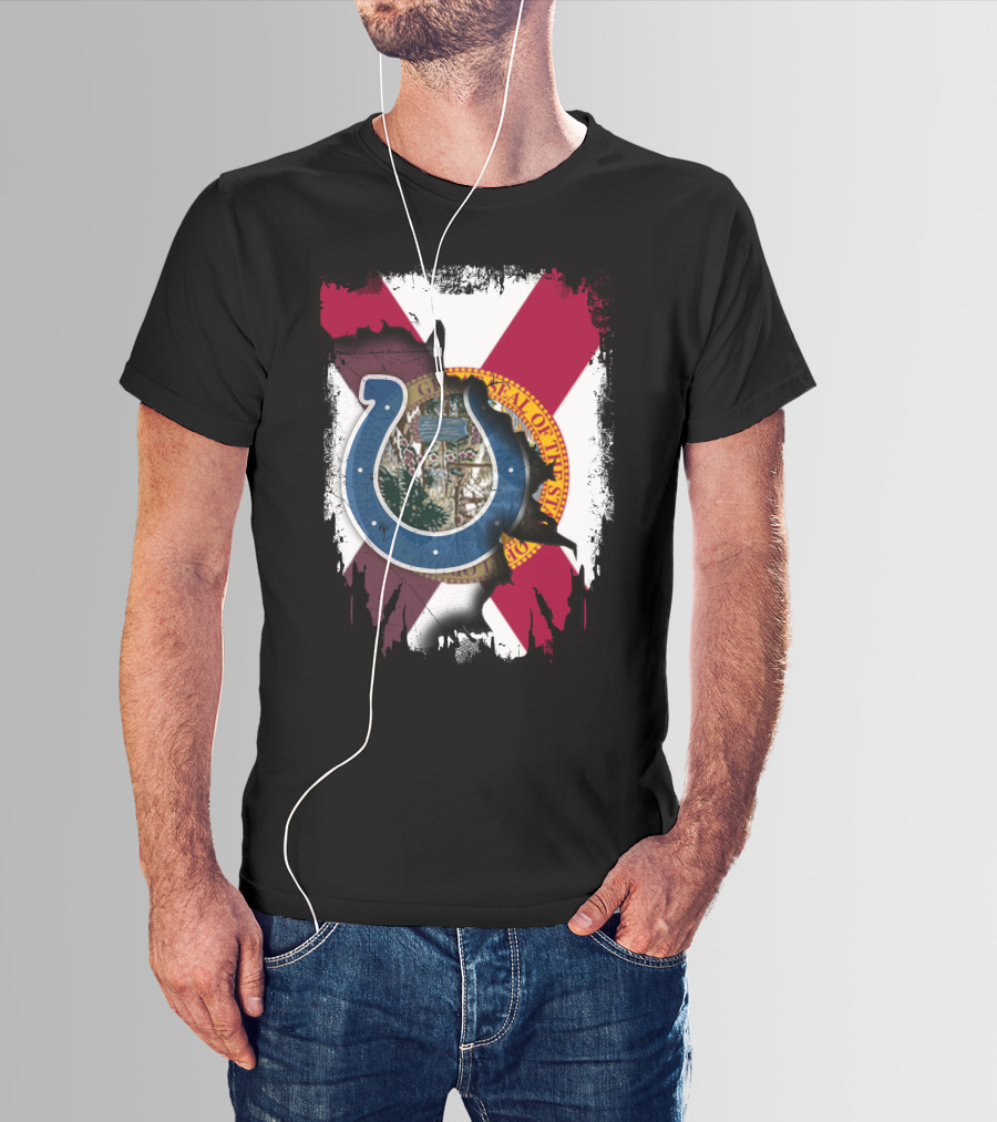 Florida Flag Background With Indianapolis Colts Horseshoe T-Shirt