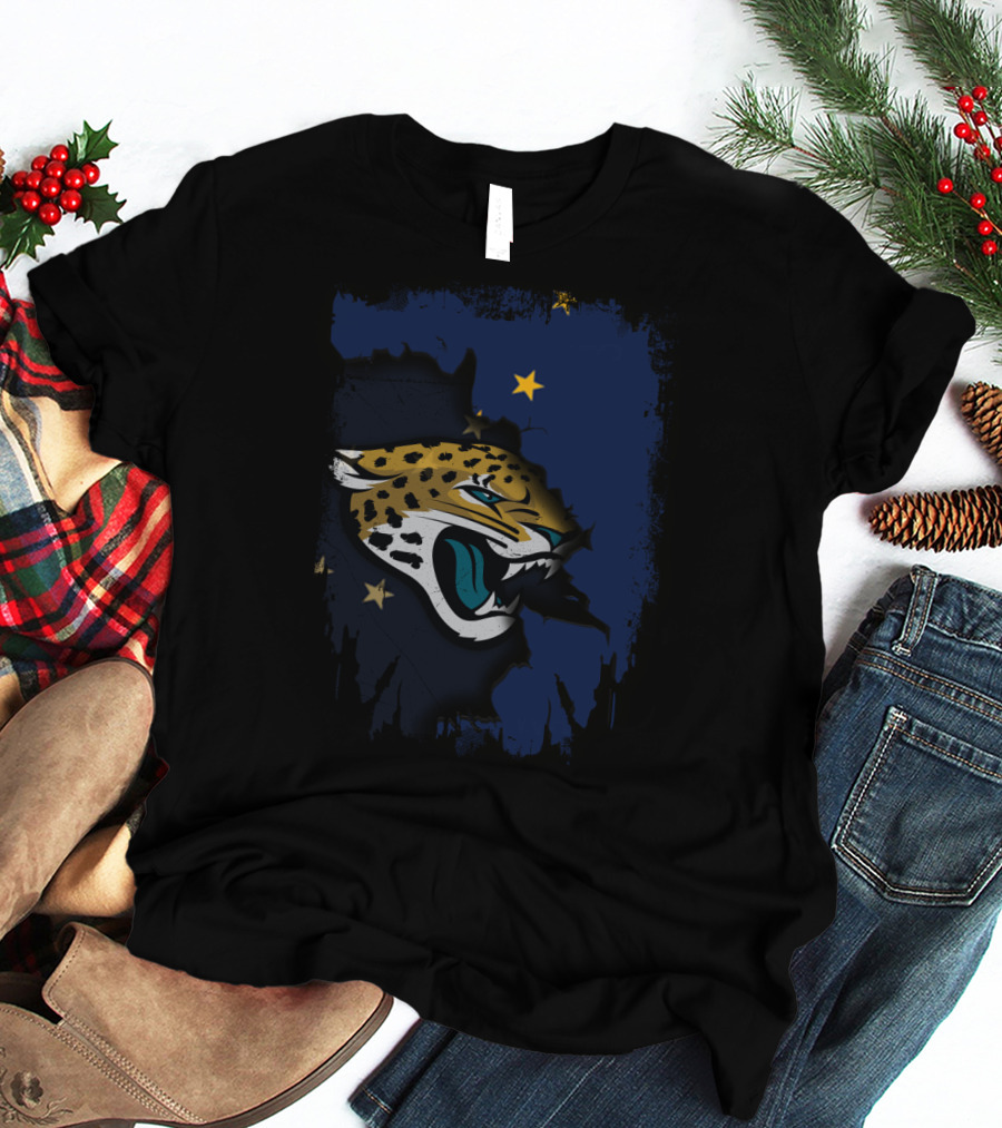 Together Alaska With Jaguars Alaska Flag Stars And Fierce Jaguar Head T-Shirt