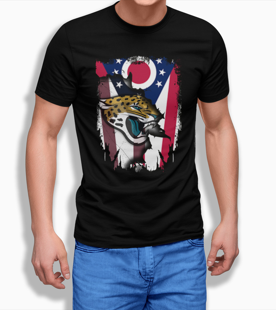 Together Ohio With Jaguars Roaring Against Ohio Flag Background T-Shirt