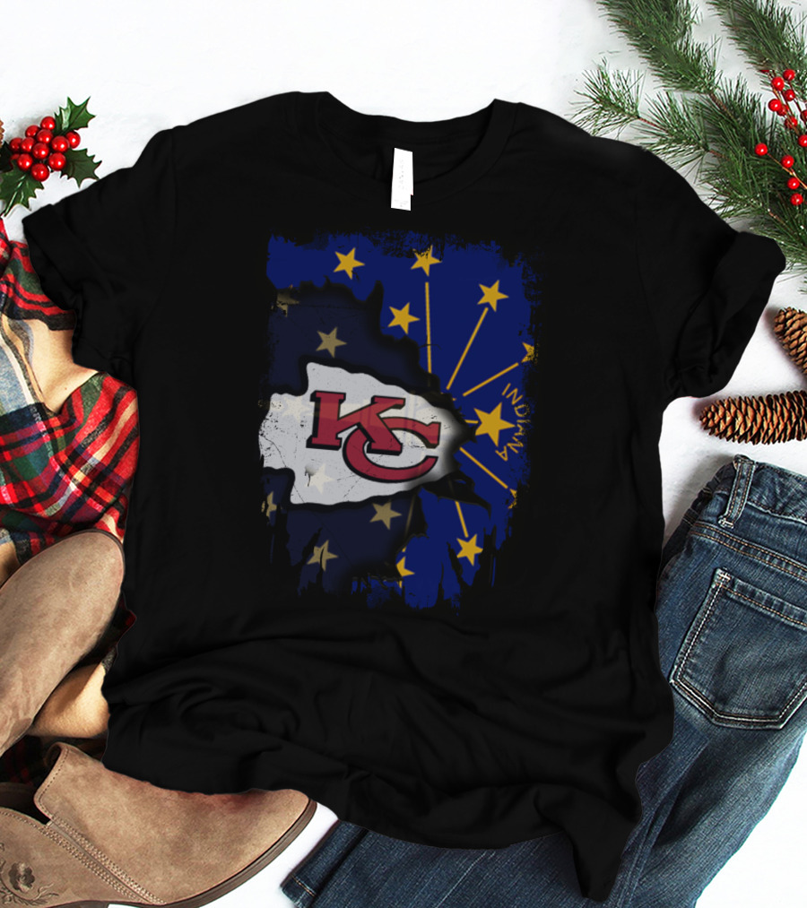 Indiana Map Overlay With Kansas City Chiefs T-Shirt