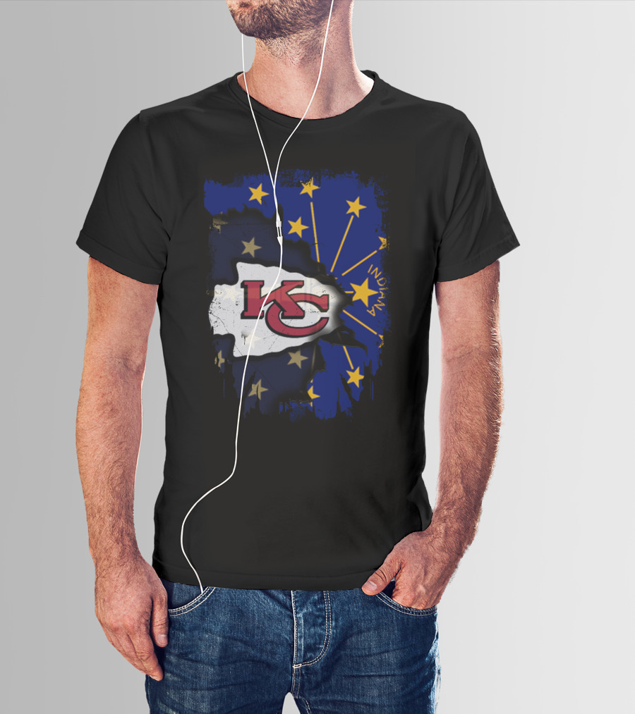Indiana Map Overlay With Kansas City Chiefs T-Shirt