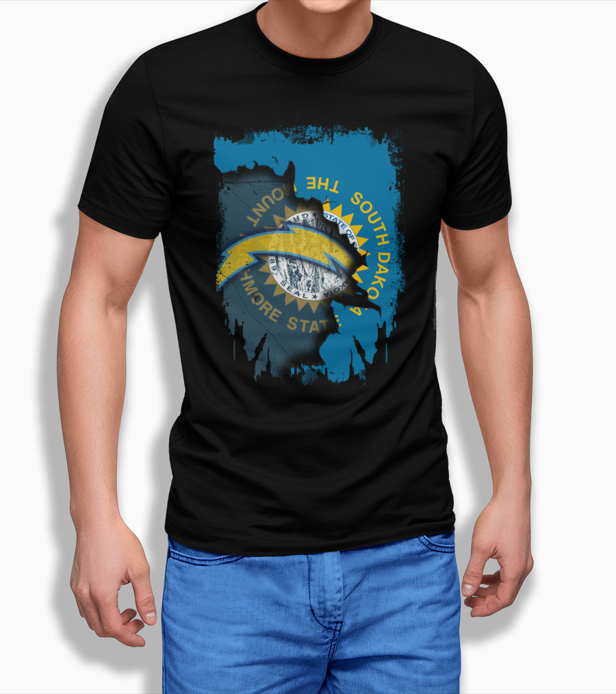 South Dakota with Chargers and The Mount Rushmore State Seal T-Shirt