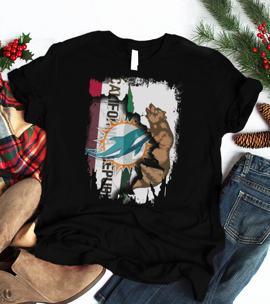 California Republic With Miami Dolphins Logo And Bear T-Shirt