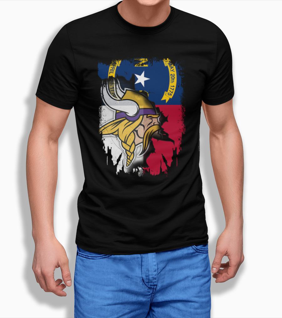 North Carolina Flag with Viking Head Logo April 12th 1776 May 20th 1775 T-Shirt