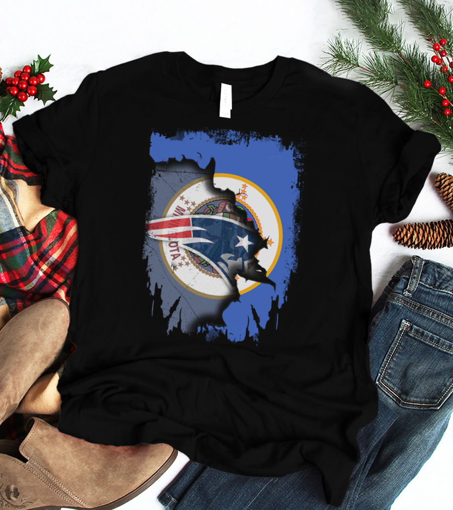 Minnesota State Flag With New England Patriots Logo Overlay T-Shirt