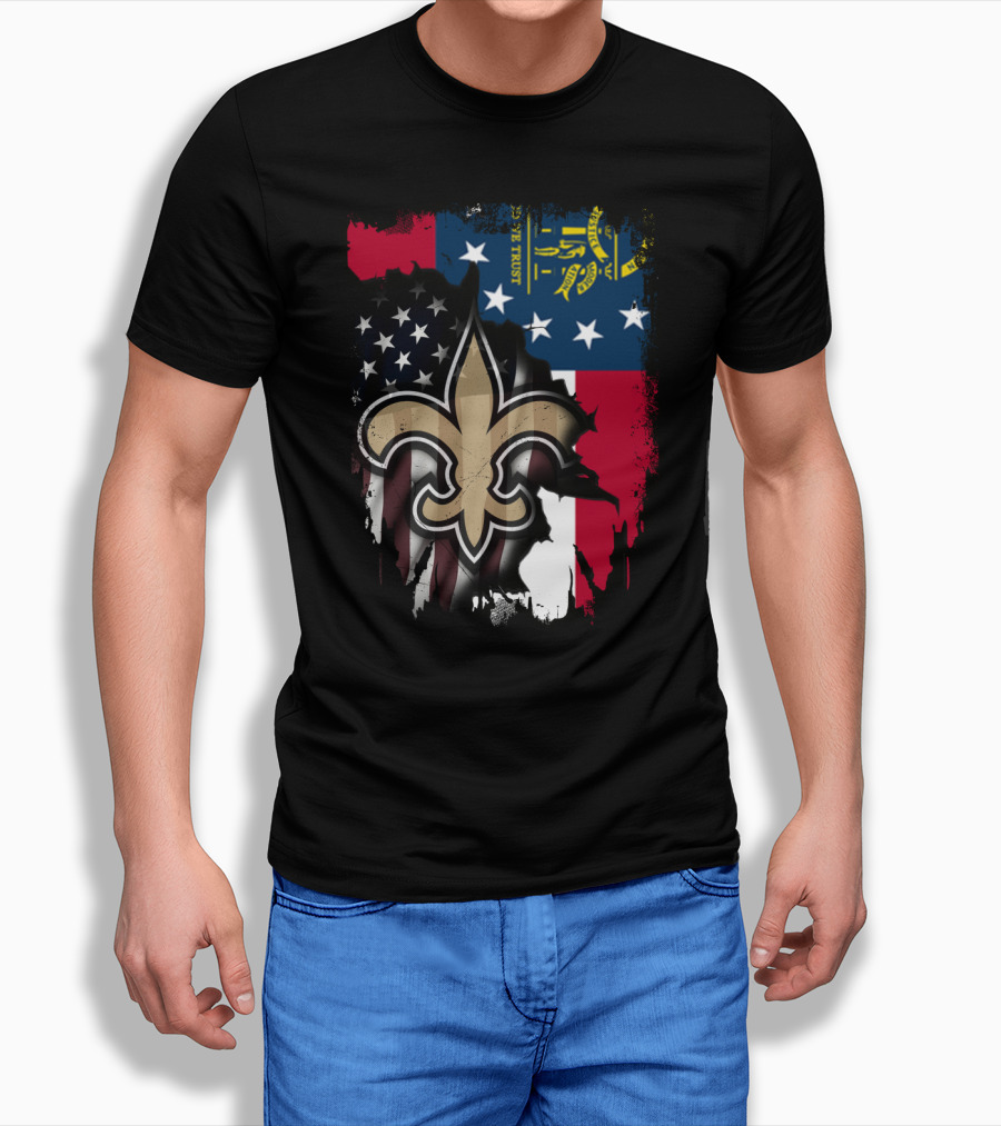Together Georgia Saints With Stars And Stripes Fleur-de-Lis T-Shirt