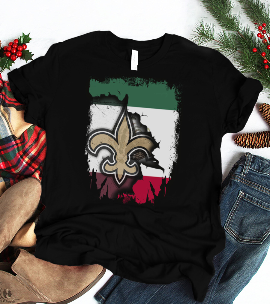 Fleur-de-Lis Mexico Flag Saints Unity T-Shirt