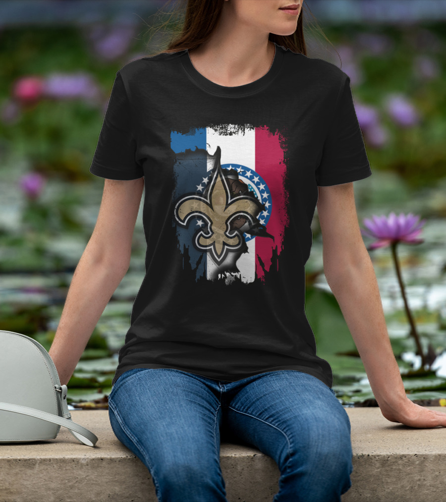 Missouri Flag With New Orleans Saints Fleur-de-Lis T-Shirt