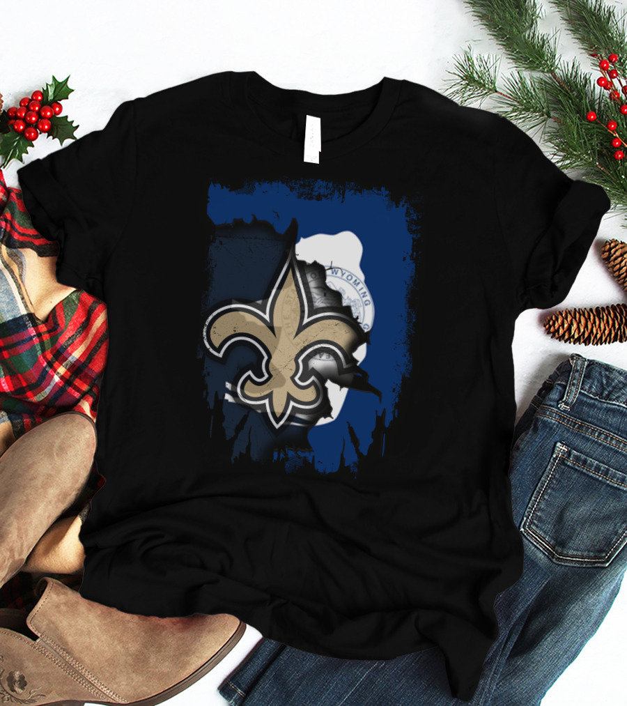 Wyoming New Orleans Saints Fleur-de-Lis Logo Fusion T-Shirt