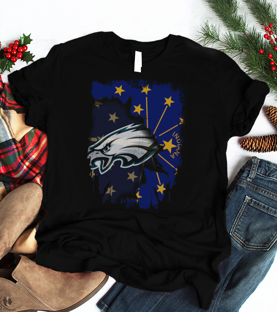 Indiana State Flag With Eagles Mascot Together T-Shirt