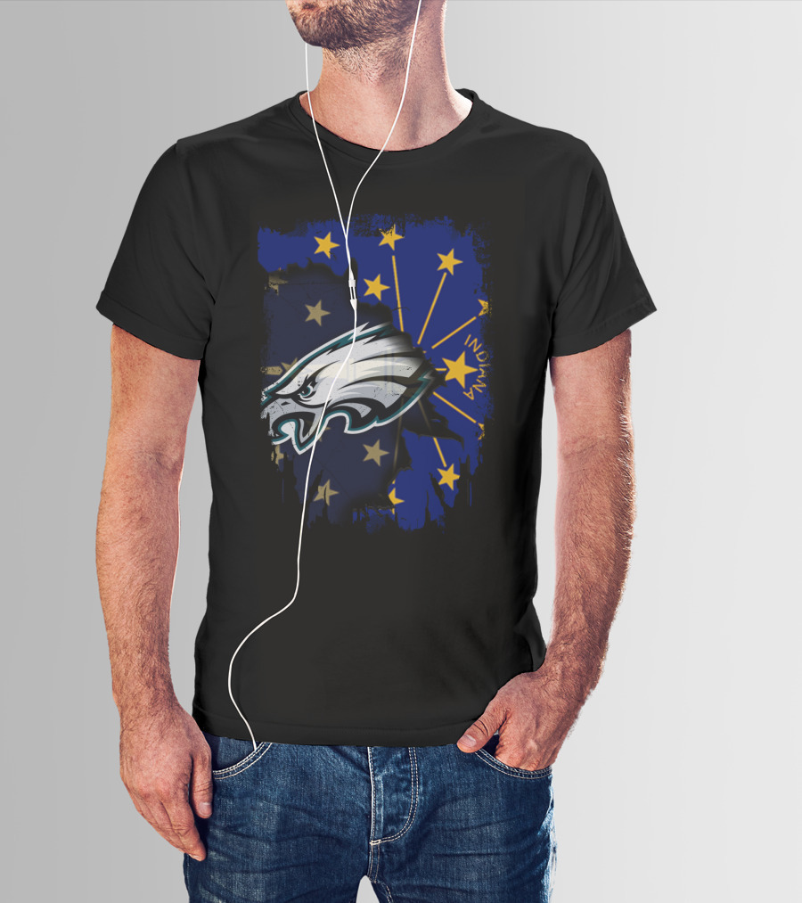 Indiana State Flag With Eagles Mascot Together T-Shirt