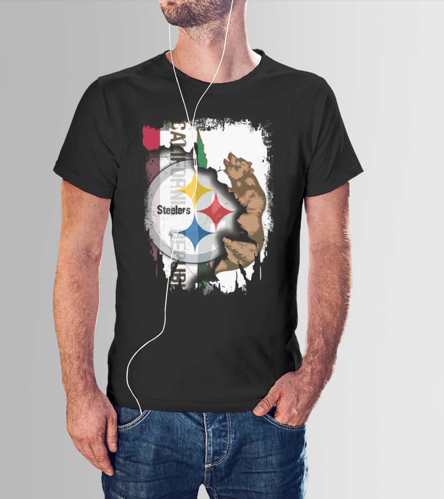 California Bear With Steelers Logo Fusion T-Shirt