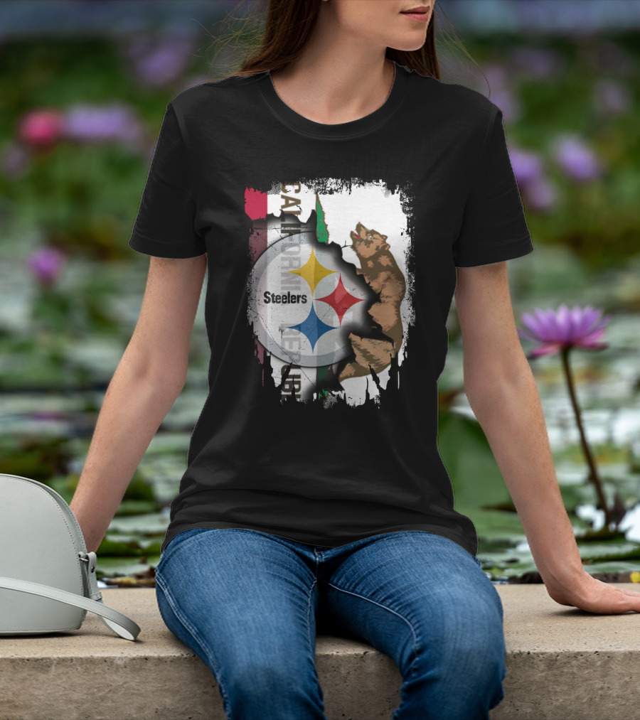 California Bear With Steelers Logo Fusion T-Shirt