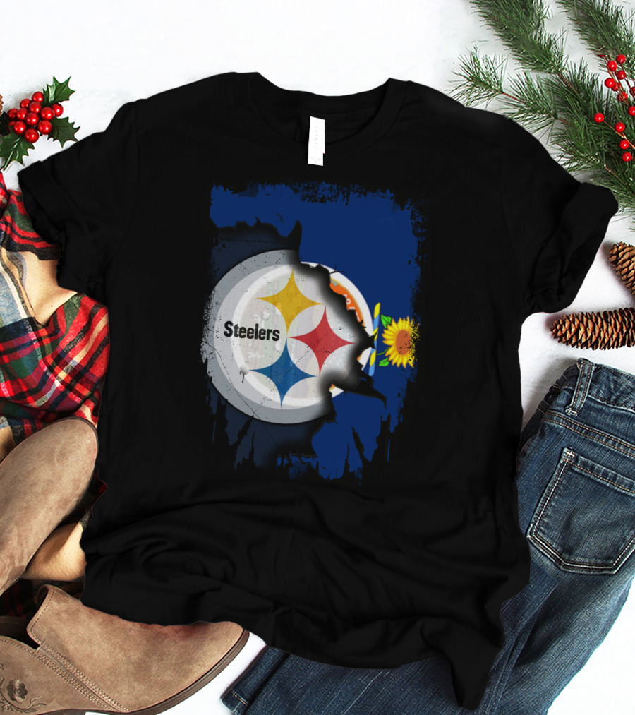 Steelers Logo With Kansas State Flag And Sunflower T-Shirt