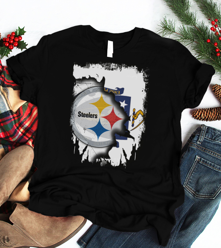 Together Massachusetts With Steelers Emblem On State Flag Background T-Shirt