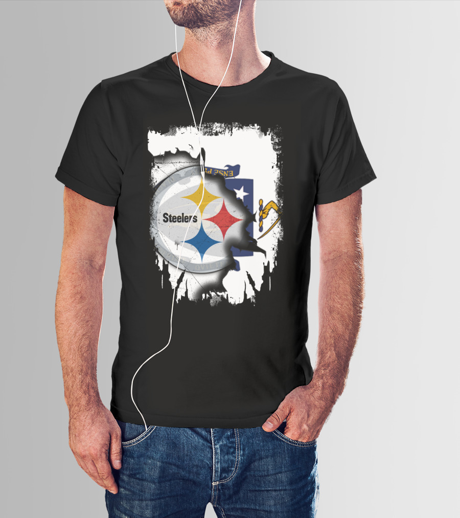Together Massachusetts With Steelers Emblem On State Flag Background T-Shirt