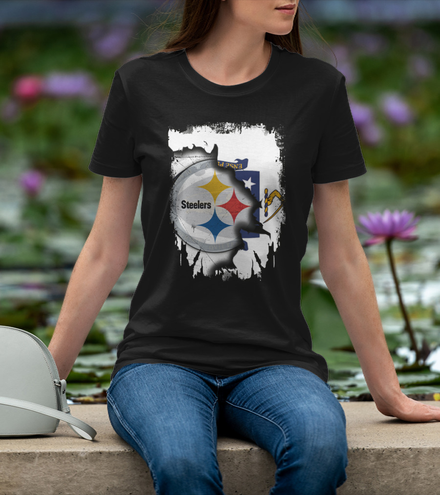 Together Massachusetts With Steelers Emblem On State Flag Background T-Shirt