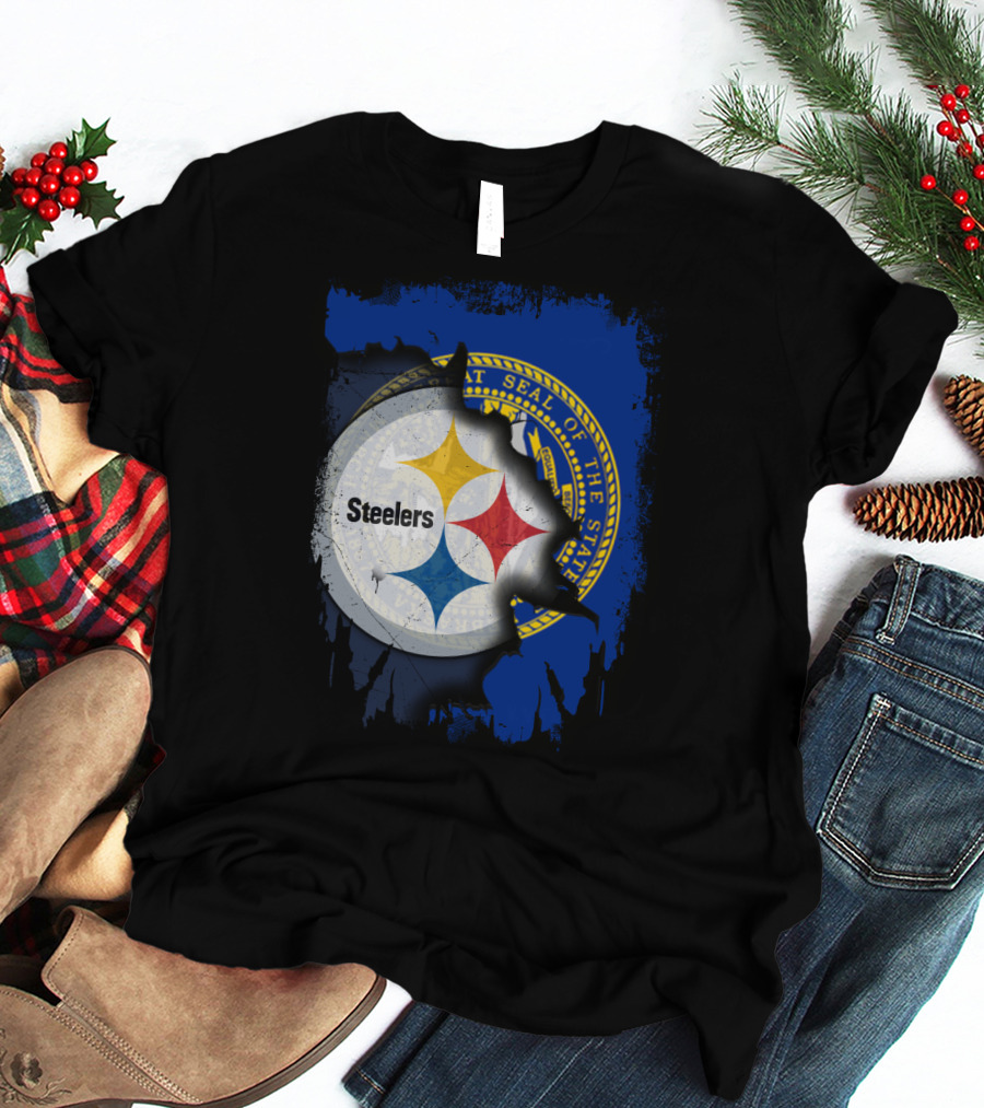 Nebraska State Seal With Steelers Logo Integration T-Shirt