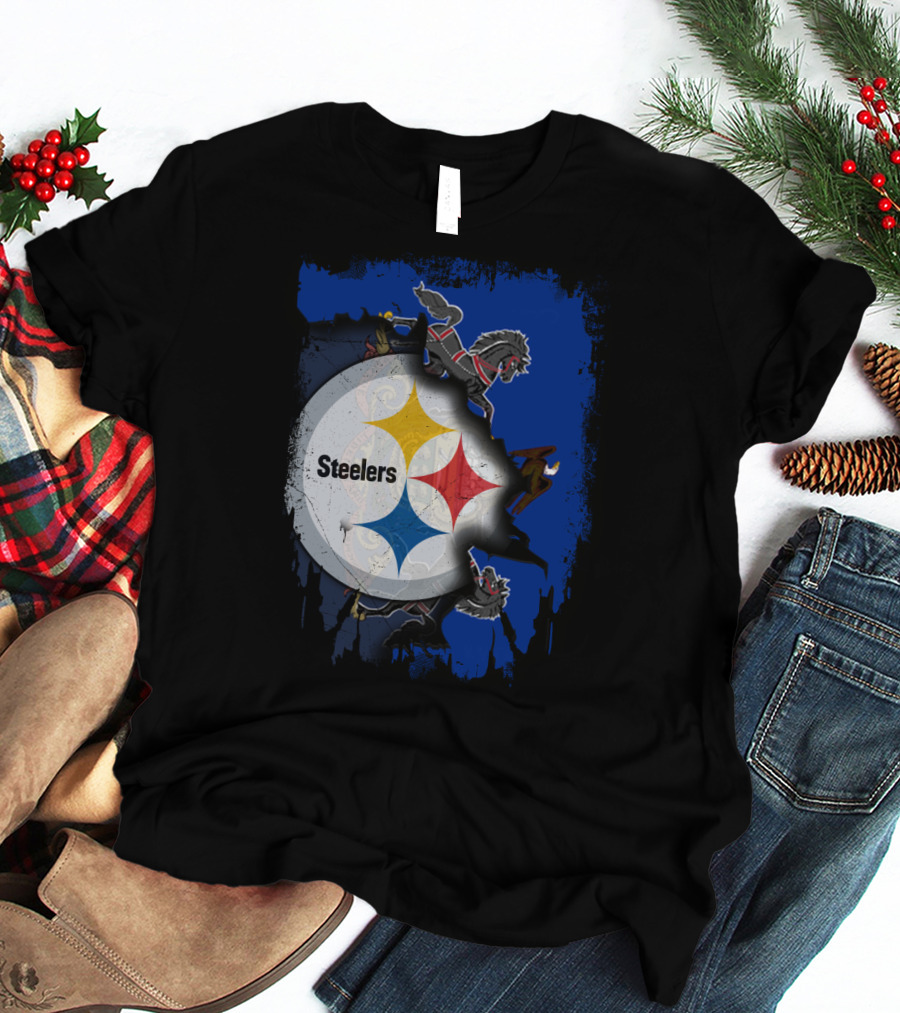 Steelers Together Pennsylvania With Horses And Eagle On Grunge Blue Background T-Shirt