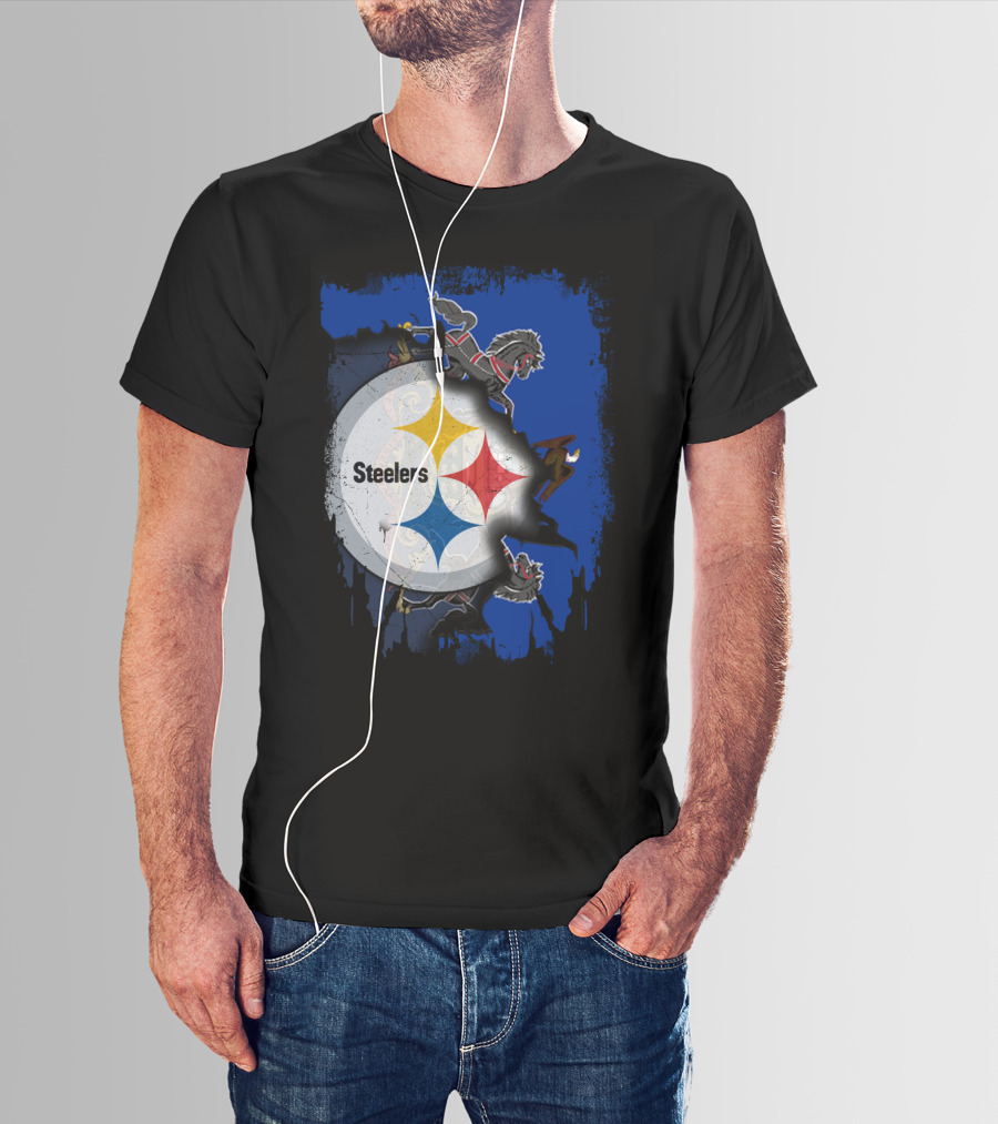 Steelers Together Pennsylvania With Horses And Eagle On Grunge Blue Background T-Shirt