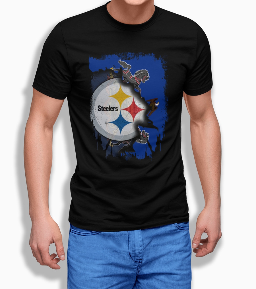 Steelers Together Pennsylvania With Horses And Eagle On Grunge Blue Background T-Shirt