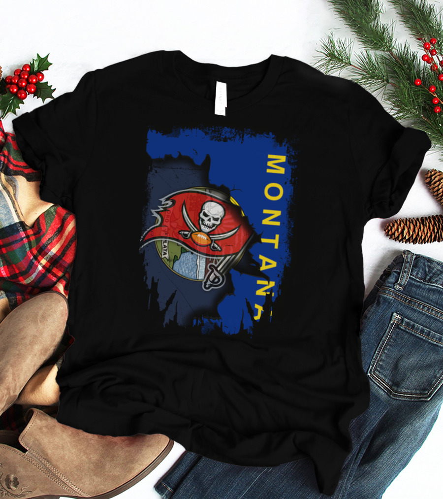 Montana Buccaneers Skull Football Logo Map T-Shirt