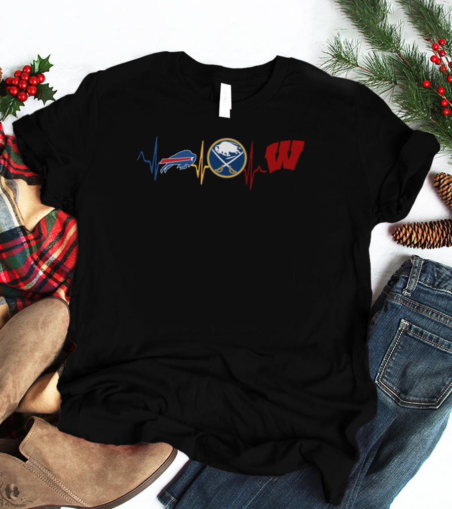 Buffalo Bills Buffalo Sabres Wisconsin Badgers Heartbeat T-Shirt