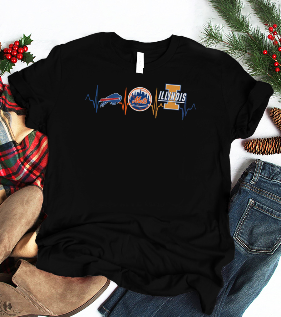 Buffalo Bills New York Mets Illinois Fighting Illini Heartbeat T-Shirt