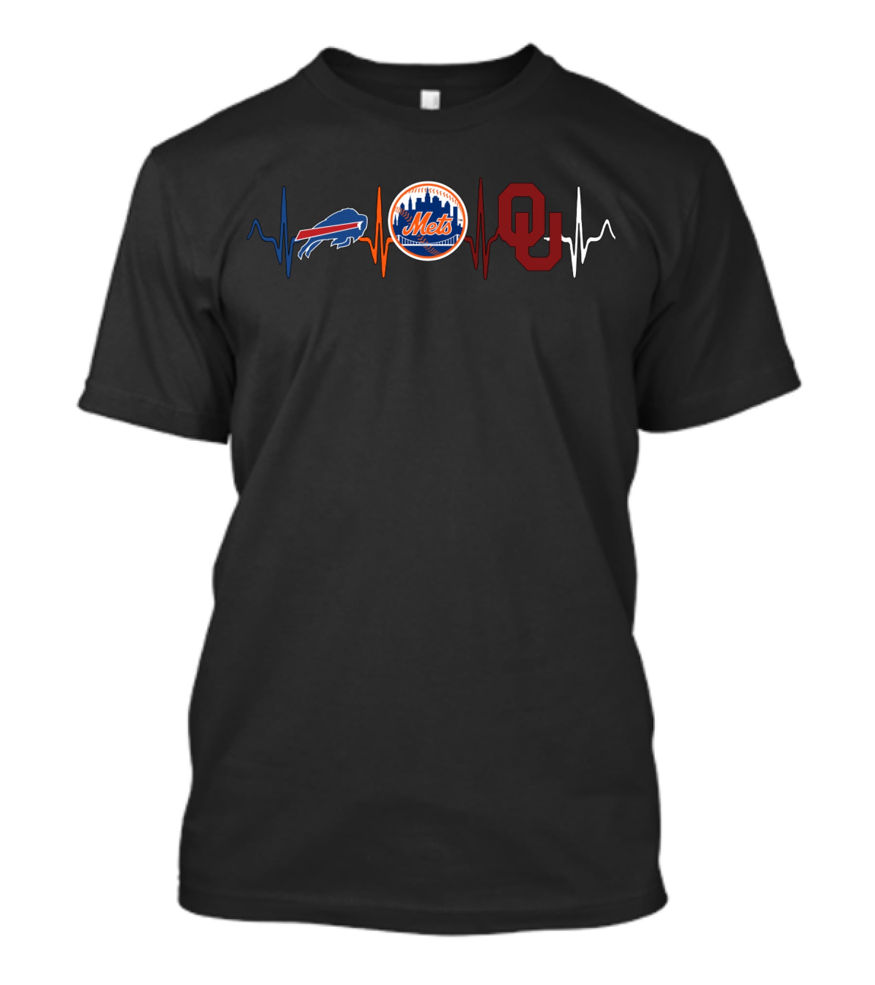 Buffalo Bills New York Mets Oklahoma Sooners Heartbeat T-Shirt