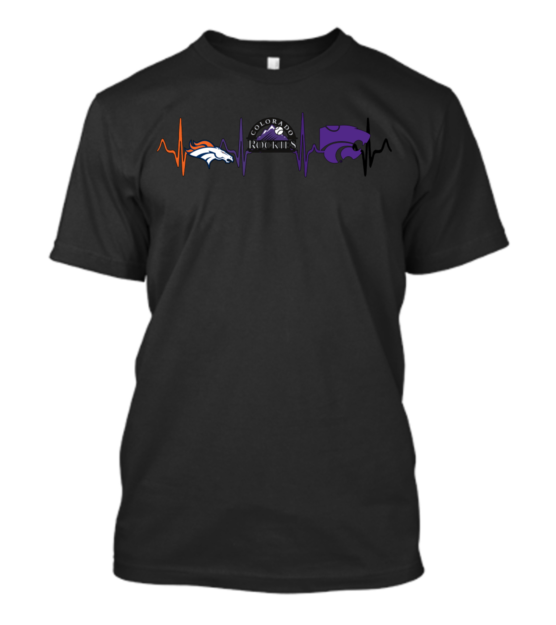 Love Broncos Colorado Rockies Wildcats Heartbeat T-Shirt