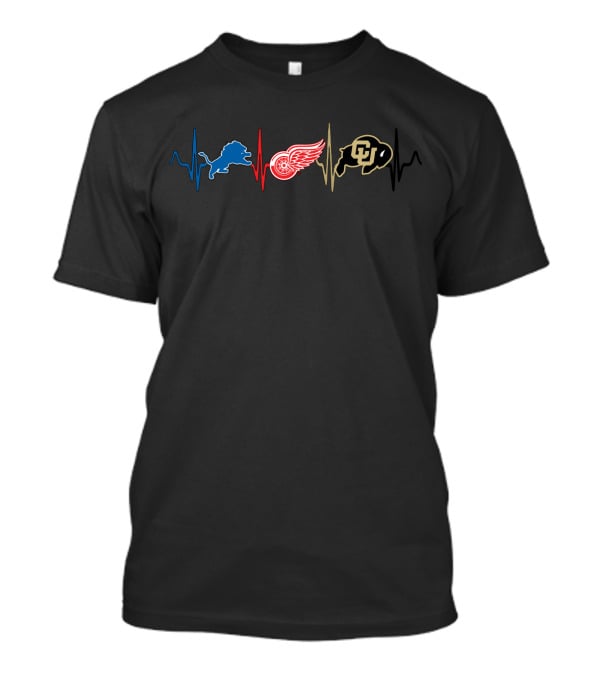 Love Detroit Lions Red Wings Colorado Buffaloes Heartbeat T-Shirt
