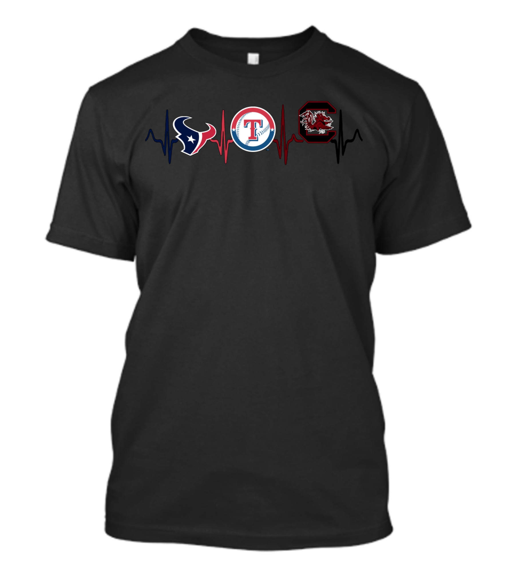 Texans Rangers Gamecocks Heartbeat T-Shirt