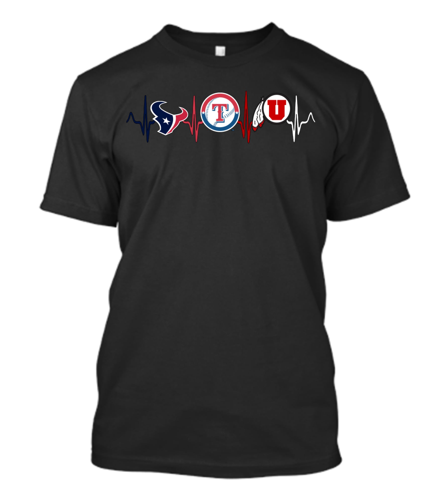 Houston Texans And Texas Rangers With Utah Utes Heartbeat T-Shirt