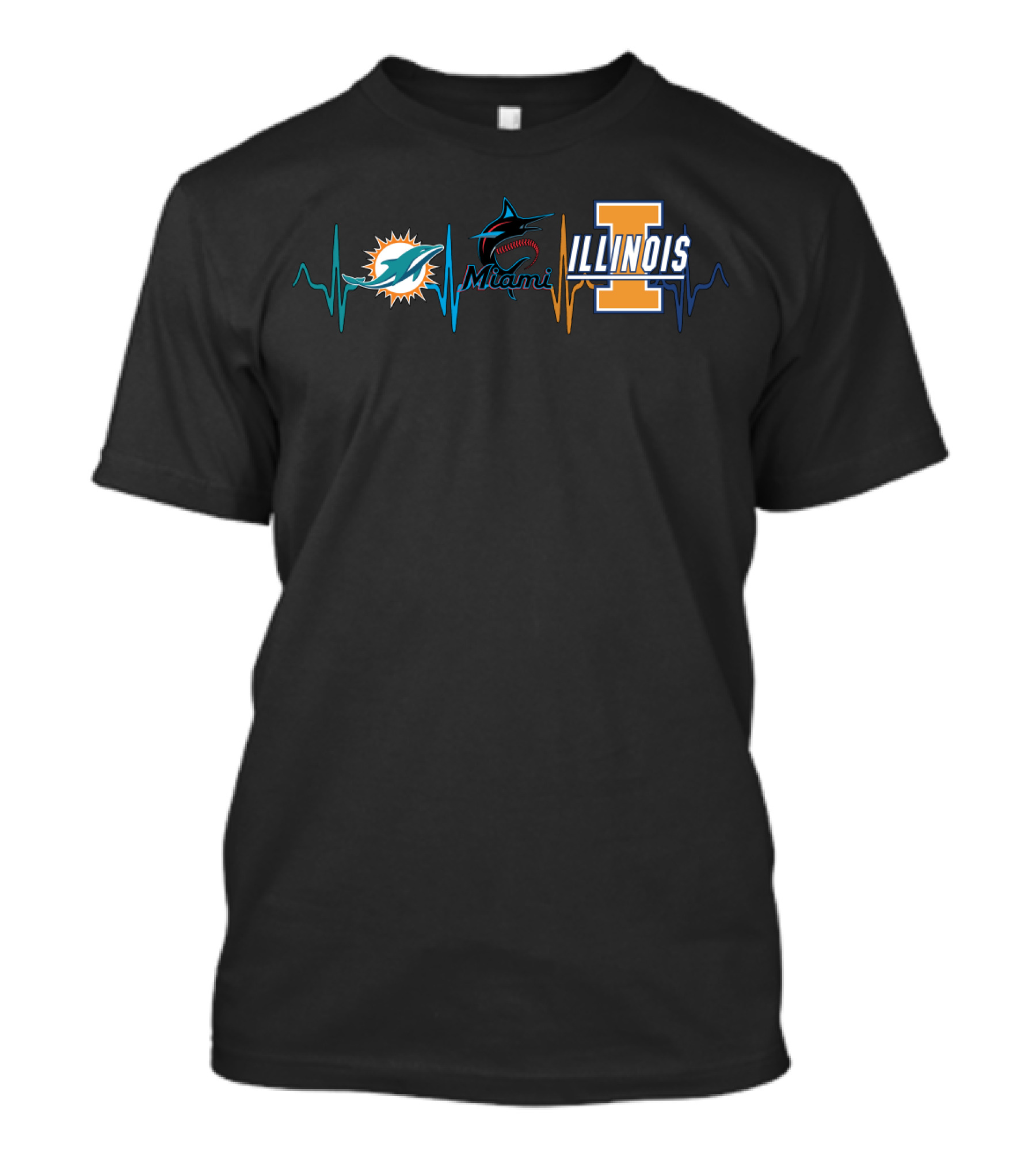 Miami Dolphins Marlins Illinois Heartbeat T-Shirt