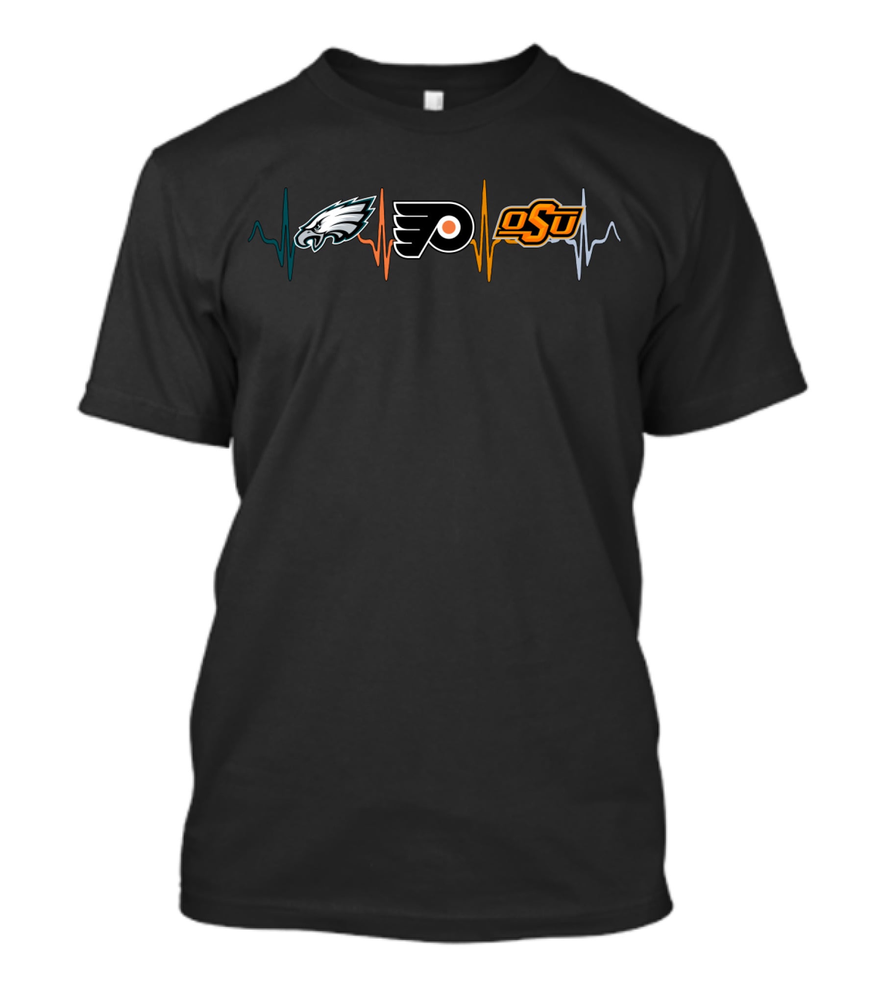 Philadelphia Eagles Philadelphia Flyers Oklahoma State Cowboys Heartbeat T-Shirt