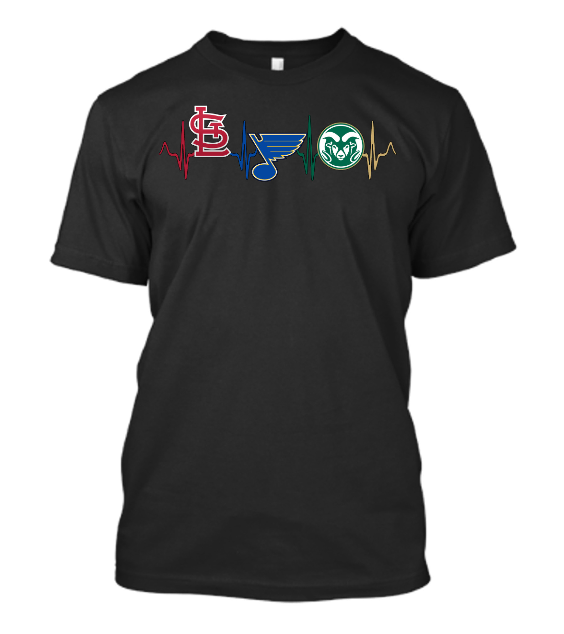 Stl Cardinals Blues Colorado State Rams Heartbeat T-Shirt