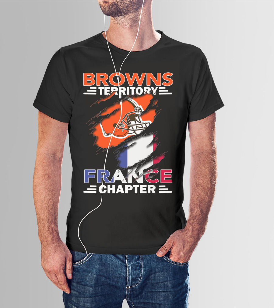 Browns Territory France Chapter Helmet And Flag T-Shirt