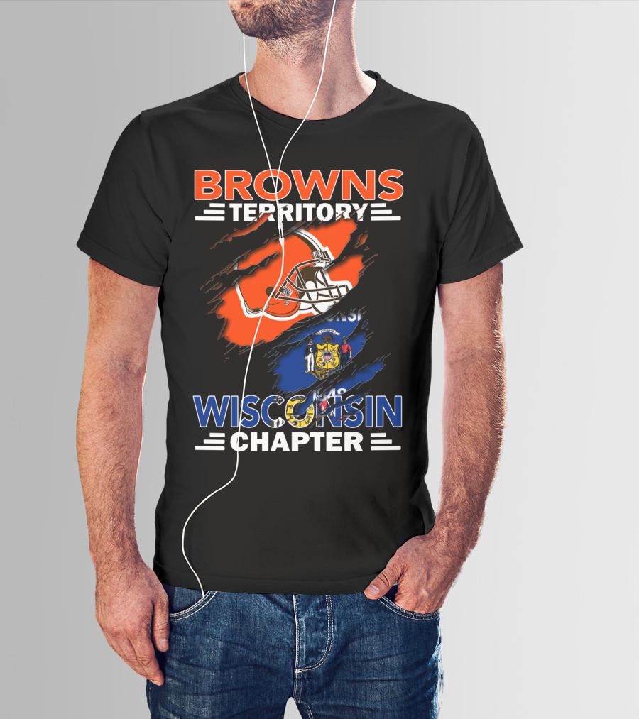 Browns Territory Wisconsin Chapter Helmet Over State Flag T-Shirt