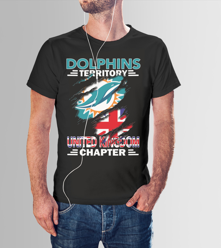 Dolphins Territory United Kingdom Chapter Miami Dolphins Union Jack T-Shirt