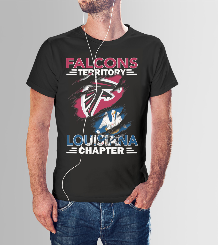 Falcons Territory Louisiana Chapter Atlanta Falcons Logo And Louisiana State Flag T-Shirt