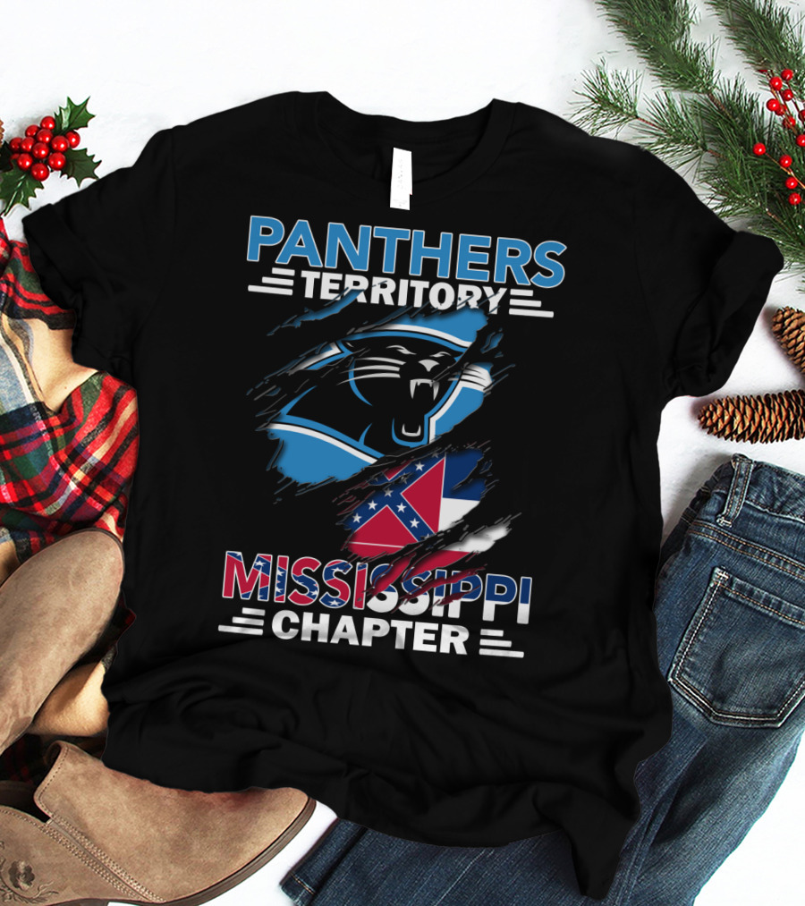 Panthers Territory Mississippi Chapter Flag And Panther Claw Mark Emblem T-Shirt