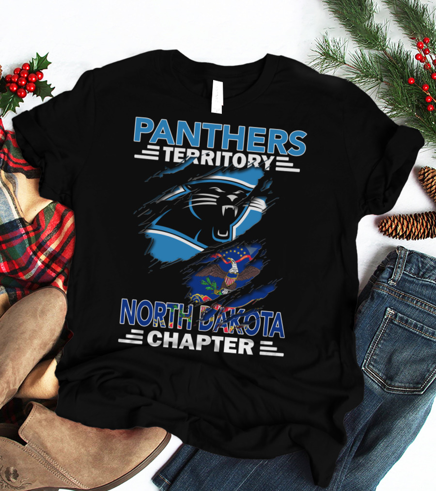 Panthers Territory North Dakota Chapter With Carolina Panthers Logo And North Dakota Flag T-Shirt