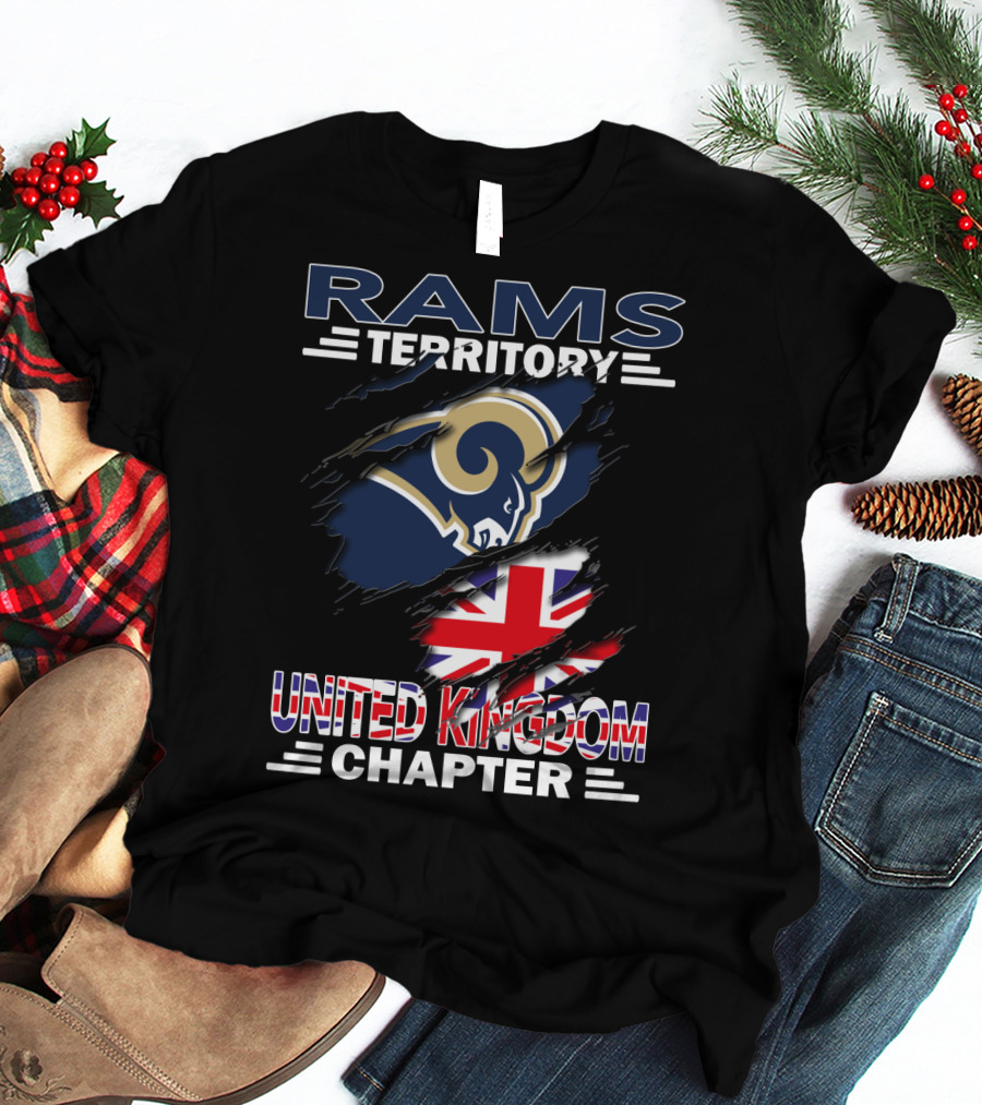 Rams Territory United Kingdom Chapter With Rams Logo And Union Jack T-Shirt