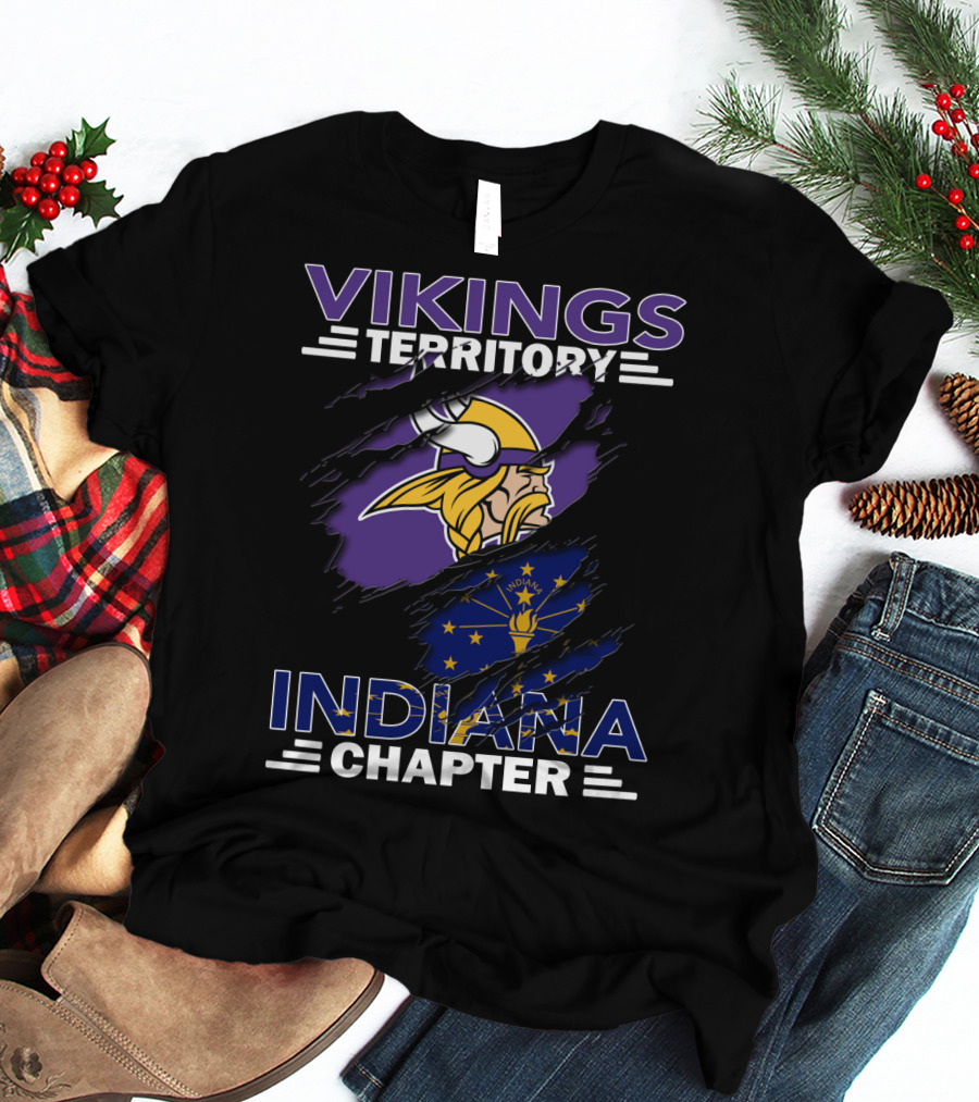 Vikings Territory Indiana Chapter Viking Helmet Indiana Flag T-Shirt