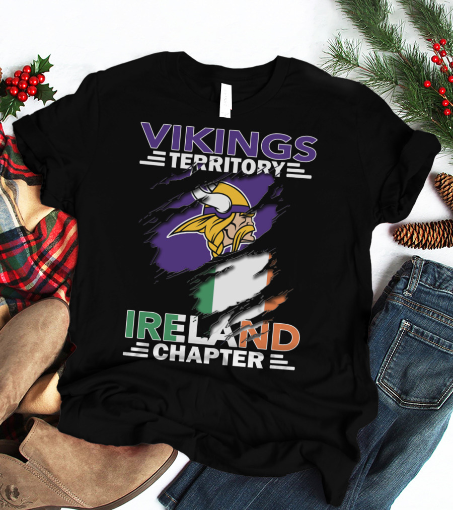 Vikings Territory Ireland Chapter Viking Logo Irish Flag T-Shirt
