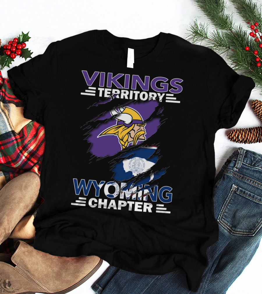 Vikings Territory Wyoming Chapter With Viking Helmet And Wyoming Flag Elements T-Shirt
