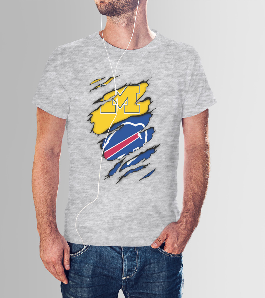 Michigan Wolverines Buffalo Bills Ripped T-Shirt