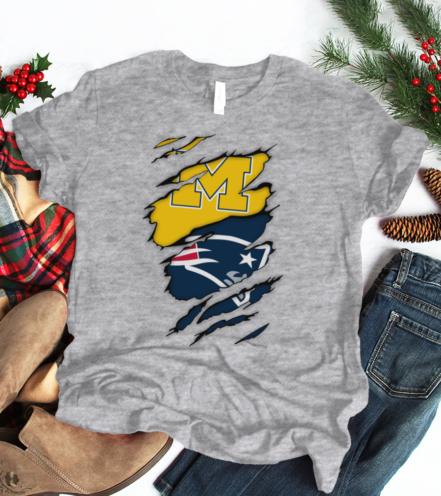 Michigan Wolverines New England Patriots Logo Mashup T-Shirt