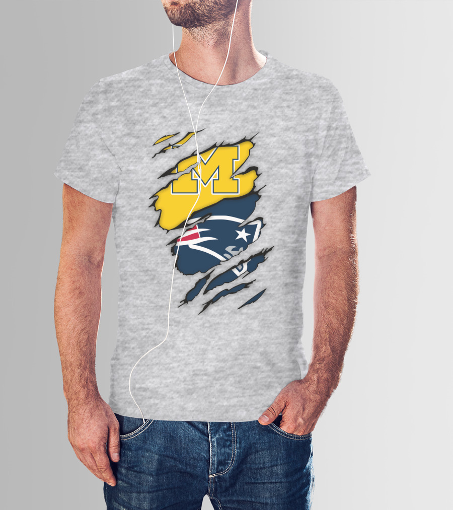 Michigan Wolverines New England Patriots Logo Mashup T-Shirt