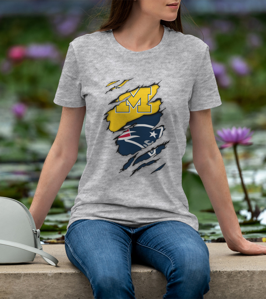 Michigan Wolverines New England Patriots Logo Mashup T-Shirt